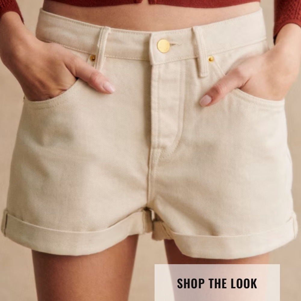Sezane Niels Ecru Denim Cuffed Shorts